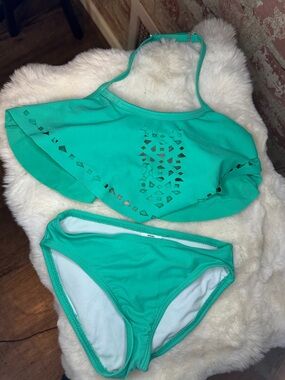 City Streets Girls Teal Laser-Cut Ruffle Bikini